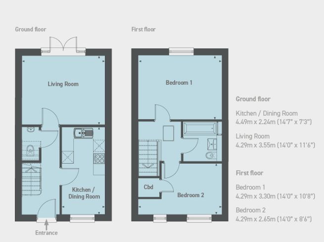 Floor plan 2 bedroom house - artist's  impression subject to change